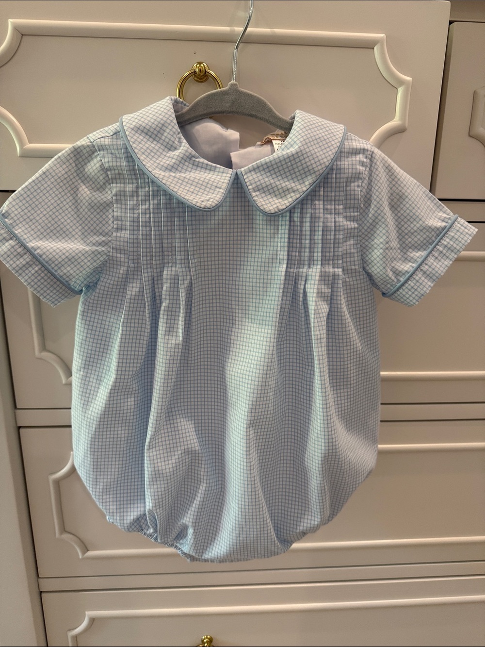 The Beaufort Bonnet Company Light Blue Gingham Baby One-Piece